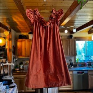 Free People Sophie Off the Shoulder Mini Dress in Peach